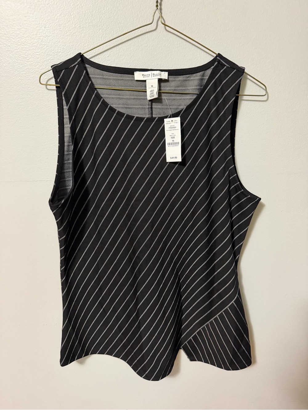 NWT White House Black Market Sleeveless Crossover Blouse Medium Black Pinstripe